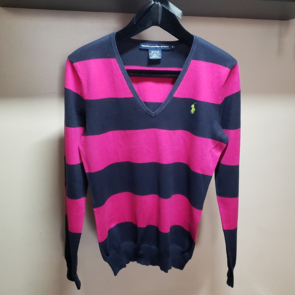 Ralph Lauren Sport womens striped v-neck sweater